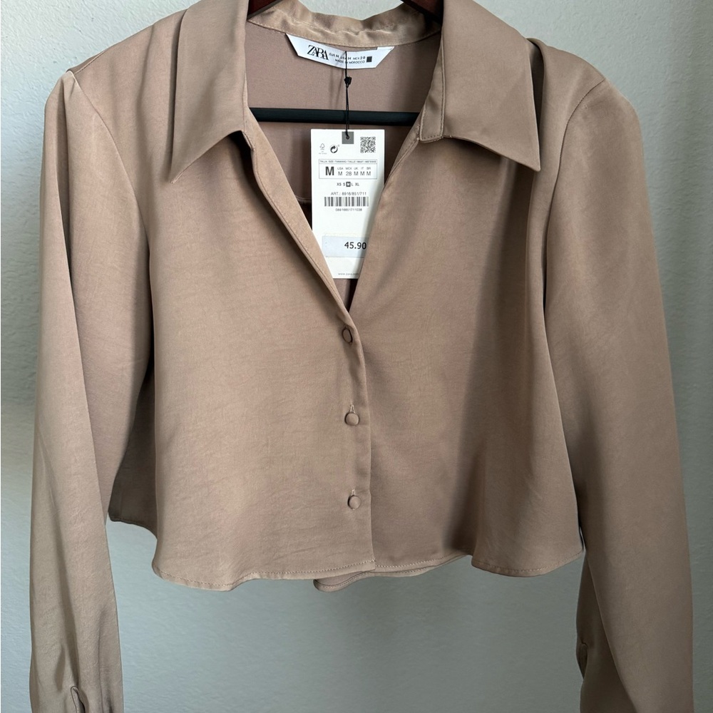 Zara Women's Beige Cropped Blouse